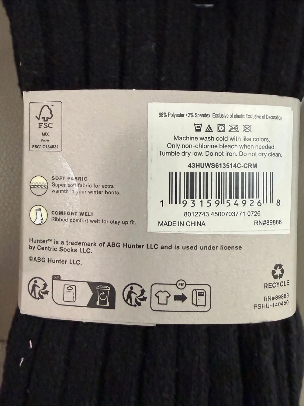 BNWT HUNTER ORIGINAL 3 PACK SUPER SOFT BOOT SOCKS [BK-GR-CM] US SHOE SIZE 4-10